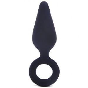 Anal Plug with Ring Silicone Black Large